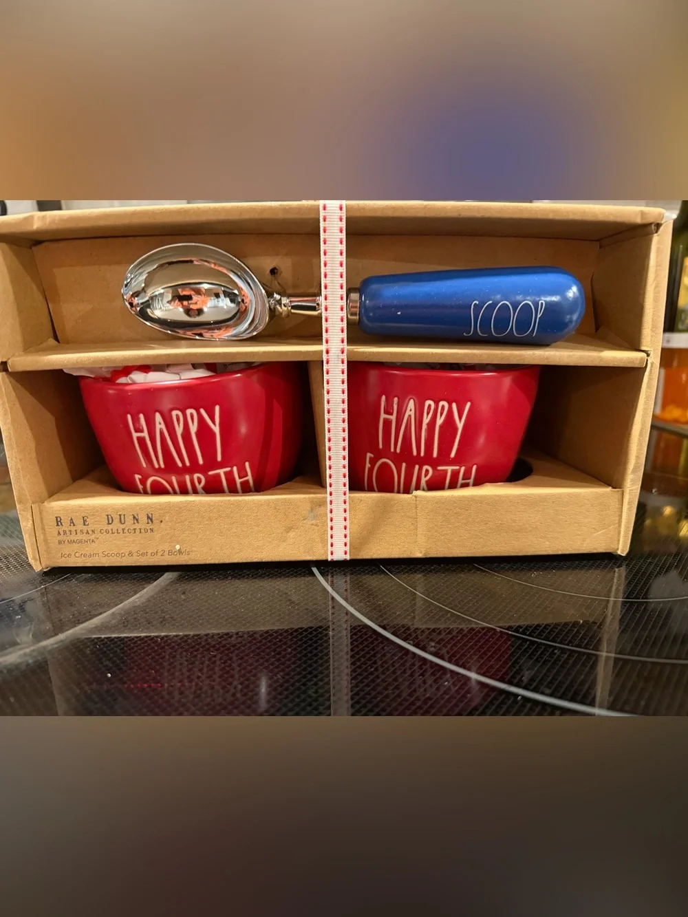 Raw Dunn 'Happy Fourth' Ice Cream Bowls & Blue Scoop